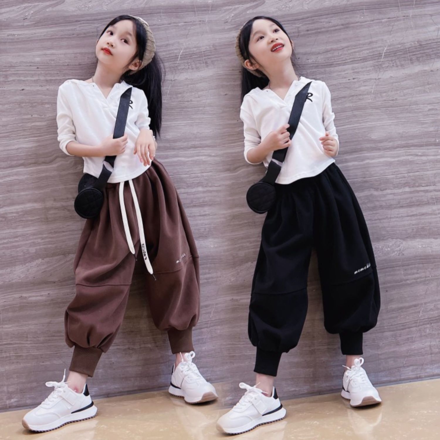 女童秋裝2023秋季兒童裝長袖百搭韓版連帽上衣休閒運動哈倫褲套裝