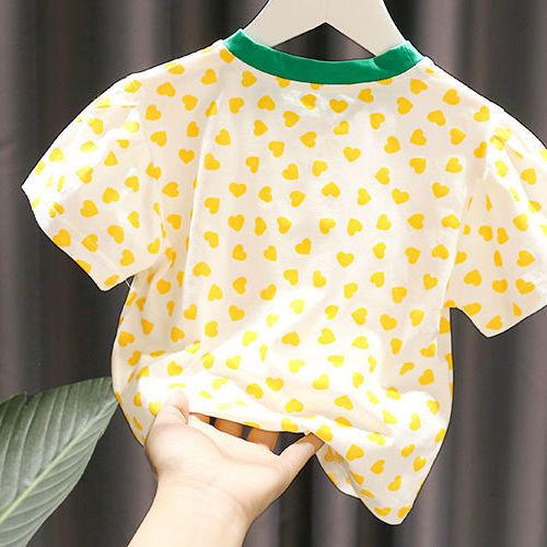 Girls' summer clothes sweet heart thin breathable 8-year-old versatile casual middle-aged children's T-shirt girls' summer clothes loose