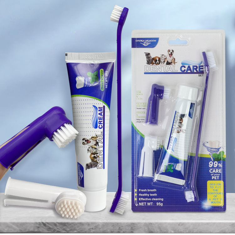 宠物狗狗猫咪牙刷牙膏套装去除牙垢可食用预防口臭牙结石清洁用品
