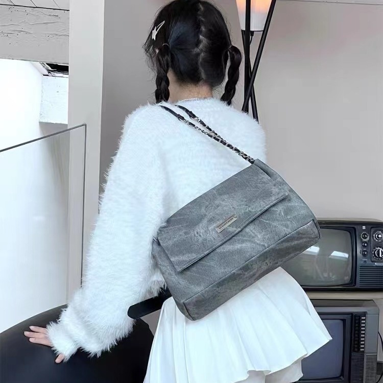 原創復古翻蓋包高級質感包包單肩托特包女鏈條包包通勤大包