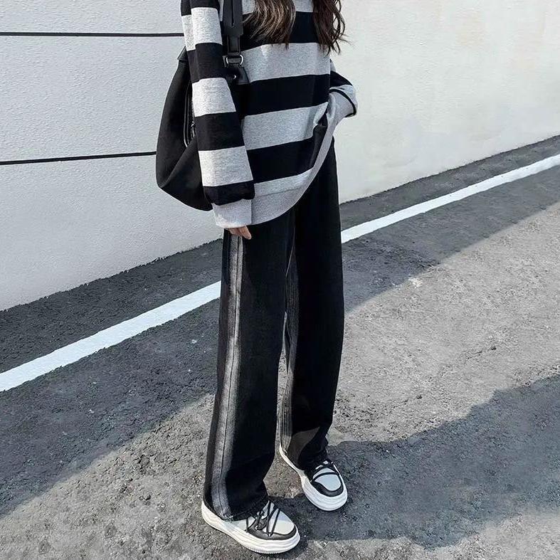 Gradient color retro jeans women look thin and tall belly mopping pants wide leg pants straight pants niche design sense