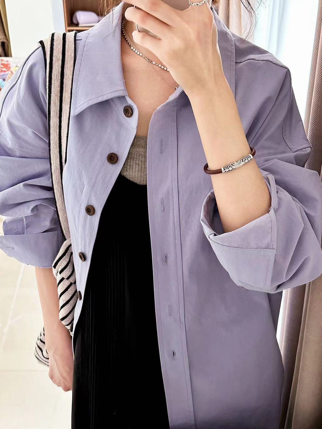 2023夏季薄款鹽系紫色襯衫外穿女氣質時尚寬鬆顯瘦襯衣百搭上衣潮