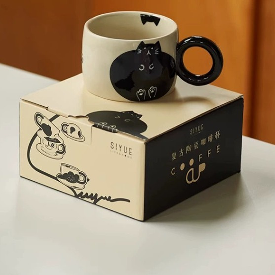 陶瓷咖啡杯碟套装托盘高颜值轻奢英式下午茶具卡布奇诺马克杯猫咪