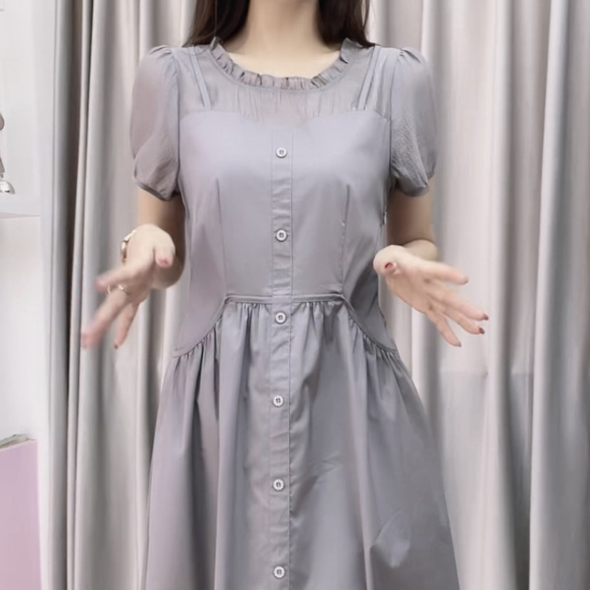 冰絲四面彈連衣裙2023新款夏季女裝短袖時尚顯瘦過膝高檔拼接裙子