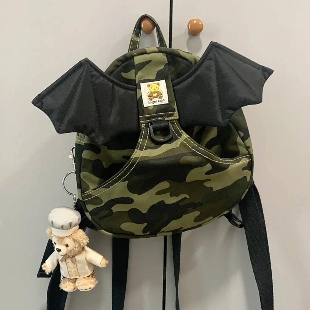 Camouflage Wings Bag Adult Hot Girl Trendy Versatile Campus Student Cute Girl Angel Canvas Small Backpack
