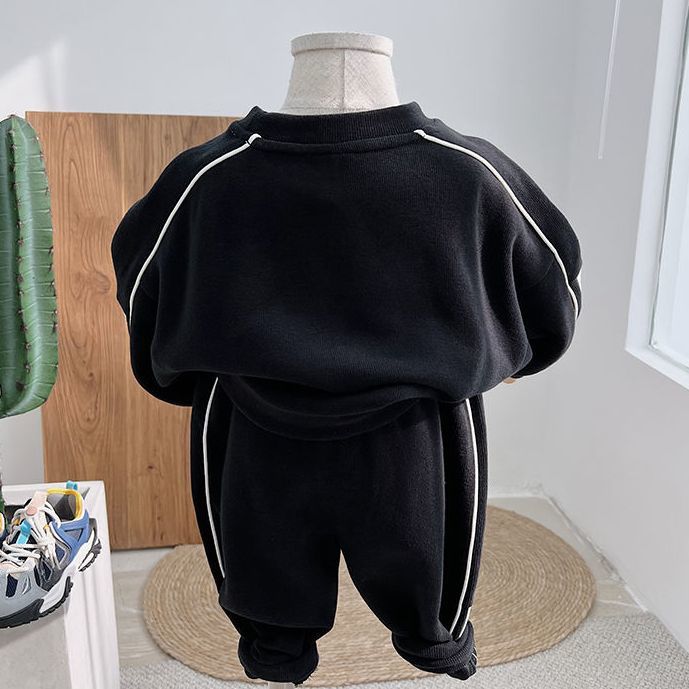 2022秋新款韩国儿童灰色运动套装男童女童宝宝休闲卫衣卫裤两件套