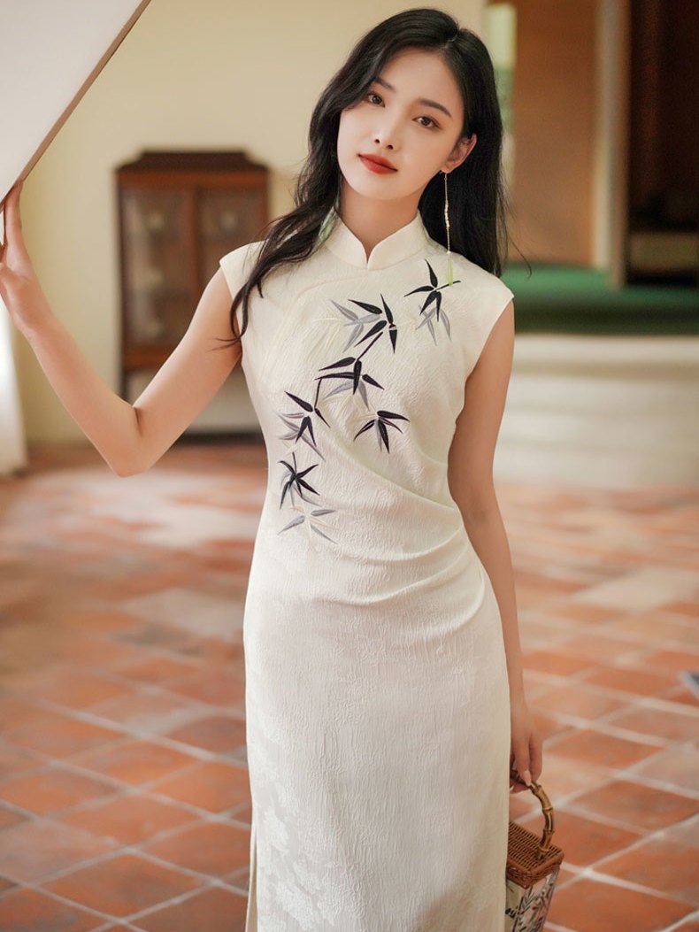旗袍女2023年新款夏季無袖禮服裙修身遮肉復古中國風改良版連衣裙