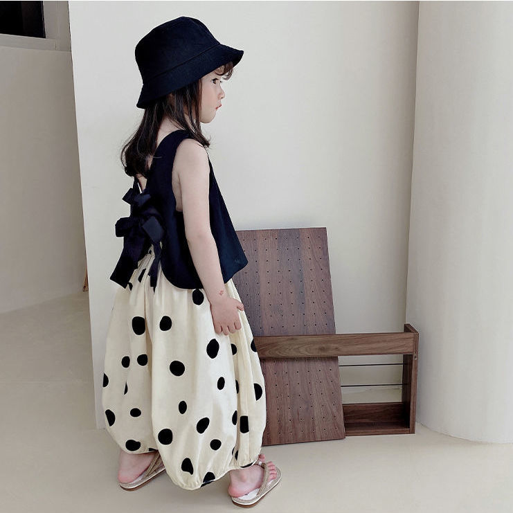 Girls' suits, baby summer clothes, two-piece suits, western-style vests, short-sleeved middle-aged and older children's casual bloomers, thin section wide-leg pants