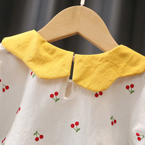 1-5岁女宝宝娃娃衫樱桃裤裙两件套女童夏装3女婴儿文艺小清新套装