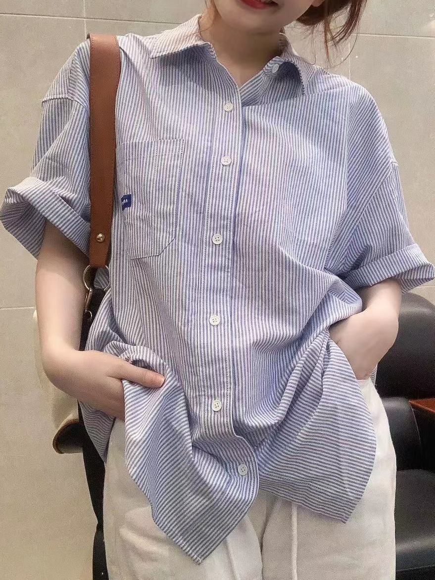 夏季新款個性時尚polo領襯衫外穿女韓系ins寬鬆襯衣開衫百搭上衣