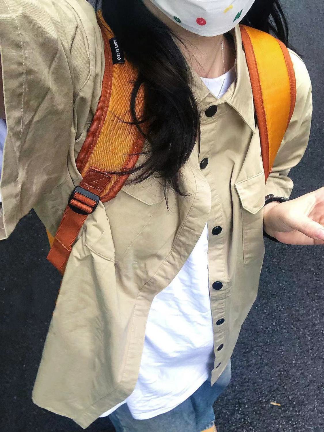 夏季2023新款個性復古工裝襯衫短袖女寬鬆休閒顯瘦中長款純棉襯衣
