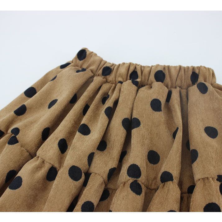Girls Winter Skirt Corduroy Polka Dot A-line Skirt Korean Version Medium and Big Children's Versatile Skirt Skirt