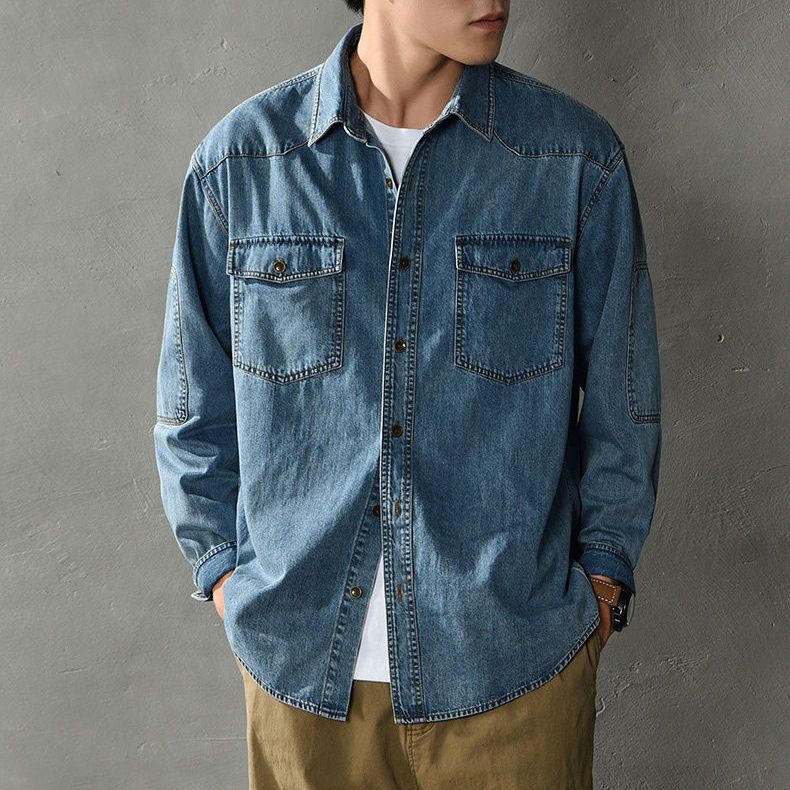 Denim jacket men's autumn trendy brand new Japanese retro tooling long-sleeved shirt high street fashion casual jacket