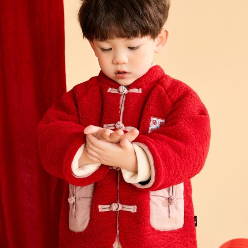 男童拜年服時尚秋冬款男孩漢服中國風絨衫男寶周歲禮服加絨加厚衣