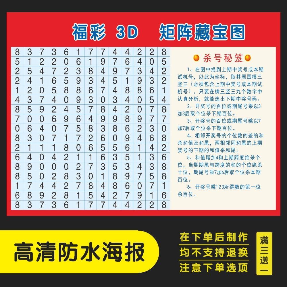 福彩3d矩阵藏宝图高清海报 体彩福彩彩票店广告海报自粘画