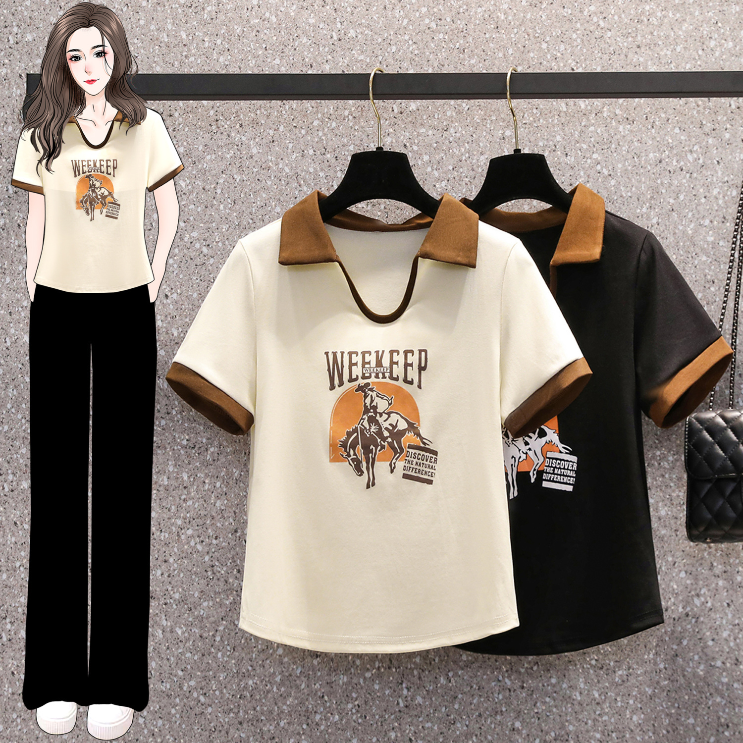 Large size women's summer hot style top design feeling fat mm slim shoulders polo shirt short-sleeved t-shirt 200 catties 240