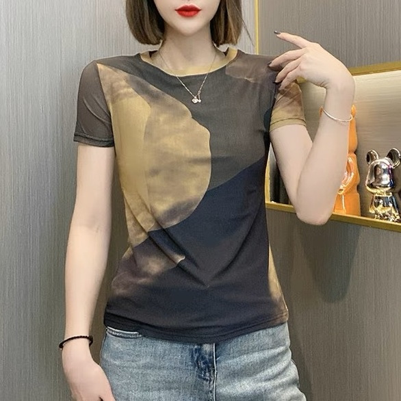 夏季新款修身顯瘦印花短袖T恤女美式復古獨特百搭上衣女人味衣服