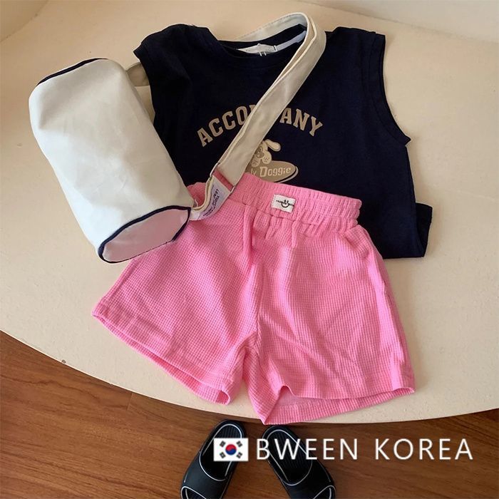Girls summer suit new Korean fashion foreign style letters little girl vest t-shirt shorts sports two-piece set