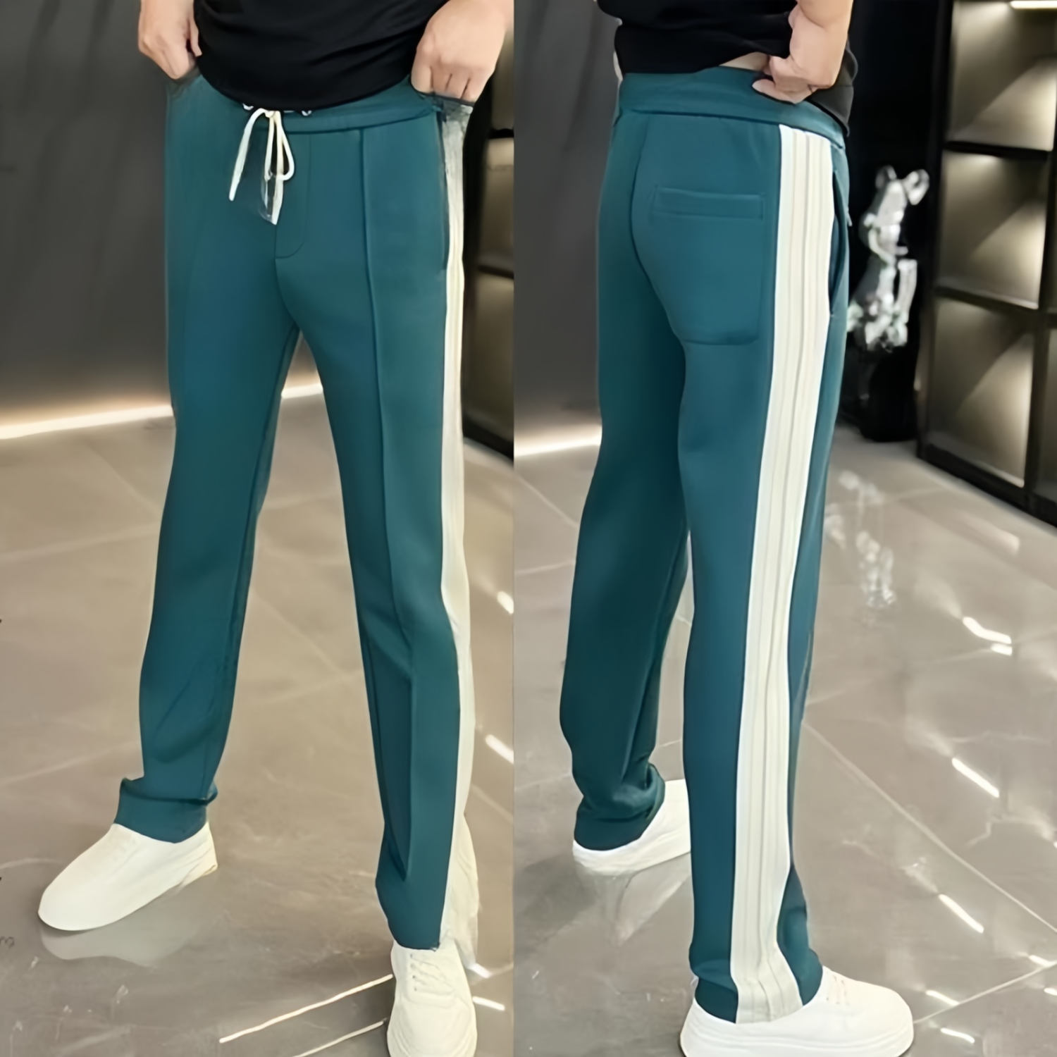 Autumn new men's business fashion trendy versatile casual pants spliced ​​loose, comfortable, light luxury, slim straight pants