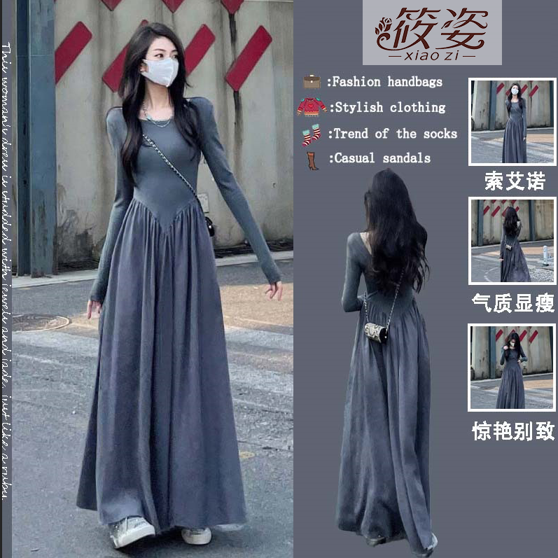 Xiaozi French Hepburn style sweet and high-end long-sleeved royal sister dress simple and tall and thin temperament princess dress