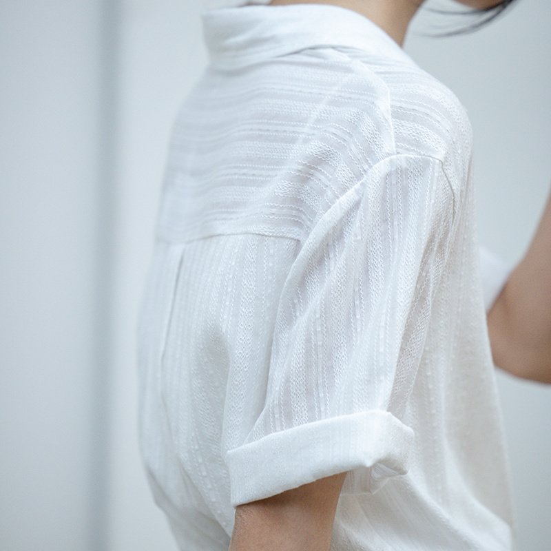 纯棉白色短袖衬衫女夏季设计感小众宽松温柔风法式复古小个子上衣