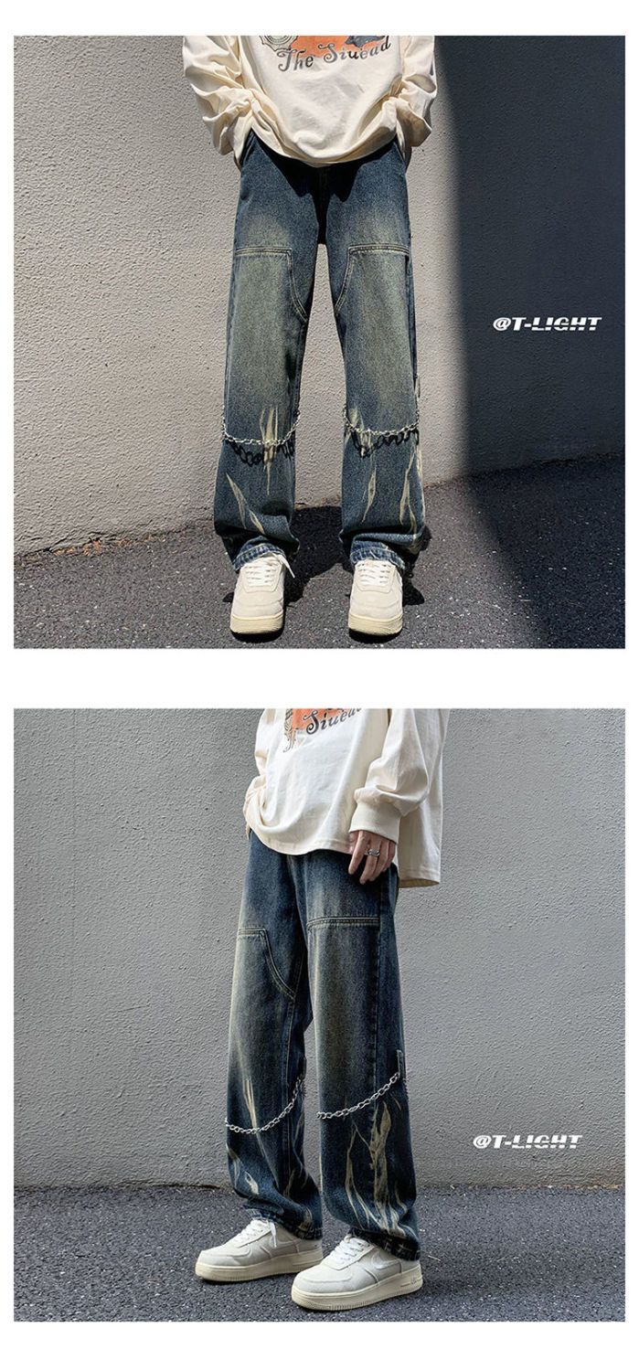 Herren Jeans Loose Fit Gerade Geschnitten Modische Freizeithose_voghion.com