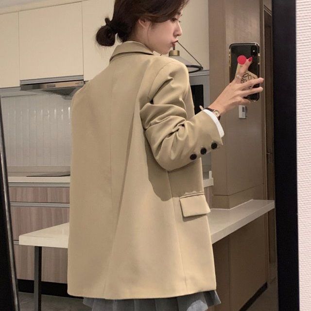 Khaki casual suit jacket women's new  autumn small Korean version of the high-end fried street suit jacket