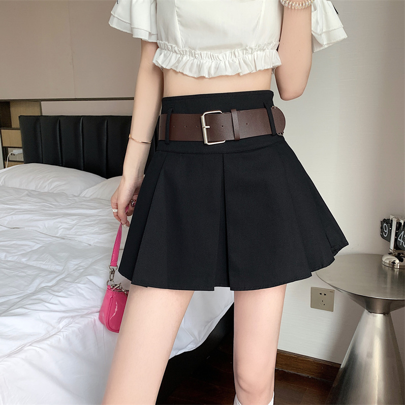 American retro pleated skirt for women's spring and summer new high waisted spicy girl A-line skirt, small black ultra short skirt