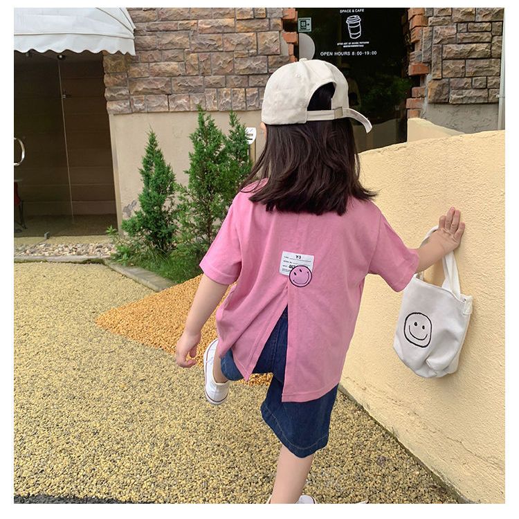 童裝女童夏裝新款T恤寶寶卡通印花上衣兒童中長款休閒短袖衣服潮