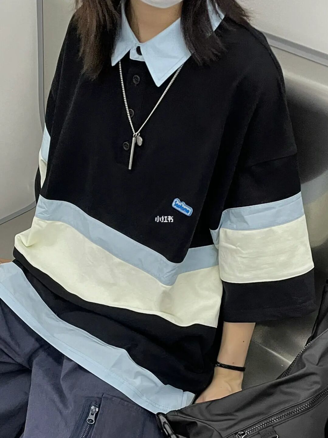 Striped polo shirt short-sleeved t-shirt women's summer loose casual tide ins European and American tide brand chic Hong Kong flavor half-sleeved top