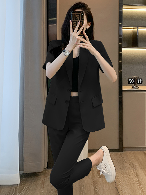 Black suit jacket for women 2023 summer thin high-end Korean style loose small commuting simple small suit