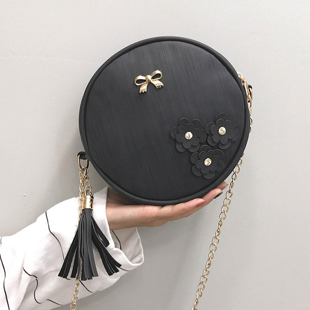 Summer small bag new style tassel flower small round bag versatile fashion texture chain sling single shoulder bag