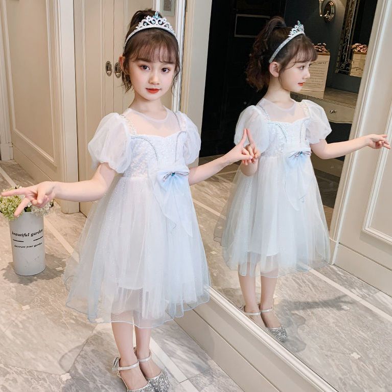 Super Fairy Girls Princess Dress Children's Dress Long Skirt Western Style Dress 2022 New Medium and Big Children's Summer Dress Summer