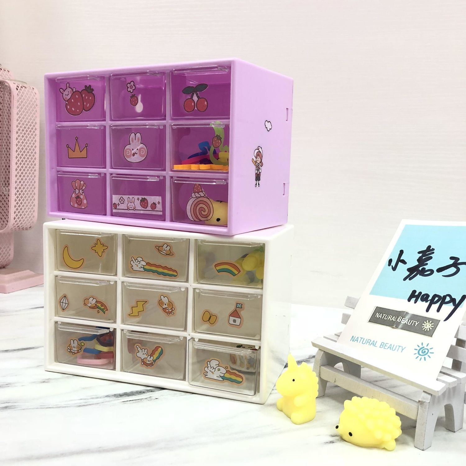 [jewelry Jiugongge storage box] ins girls' Earrings transparent drawer type student dormitory desktop sorting box