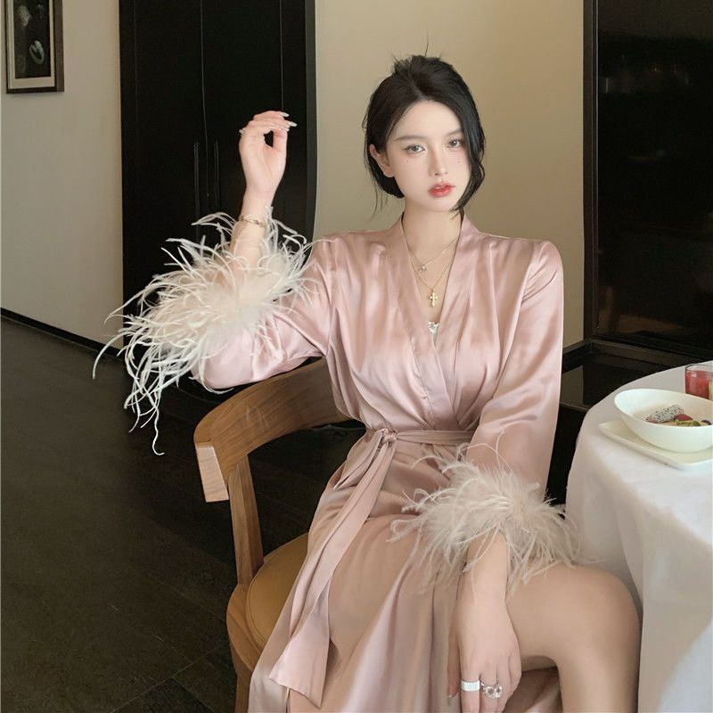 純欲性感睡衣套裝女裝秋冬2022年新款睡袍中長款長袖浴袍居家服