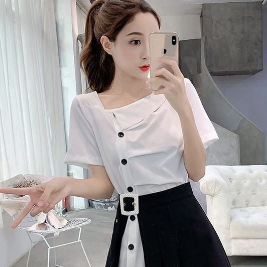 Suit women's 2022 new summer dress wrinkled design sense shirt dress + open half-length skirt two-piece set