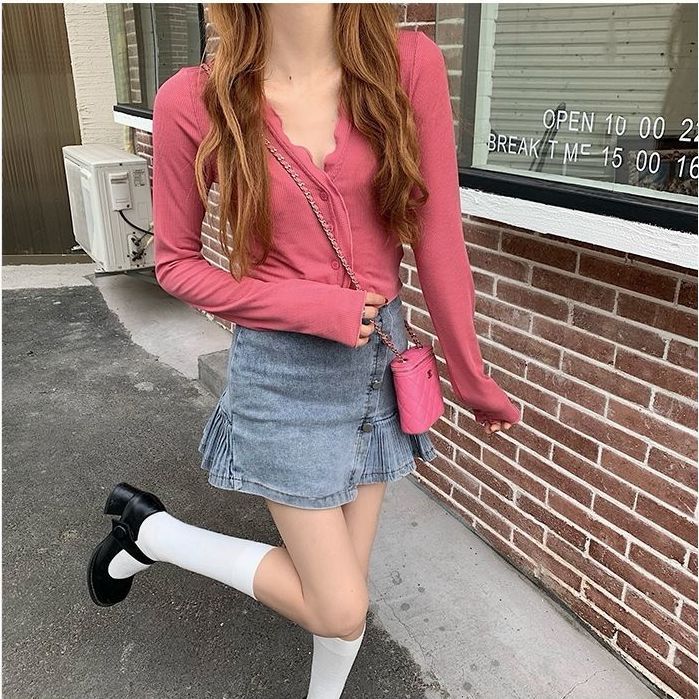 Summer Korean style chic sweet stacked rose suspenders + sun protection short cardigan long-sleeved T-shirt female top two-piece set