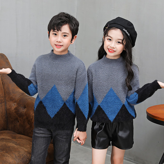Boys' sweater Pullover 2020 new children's mink fur thickened crew neck T-shirt