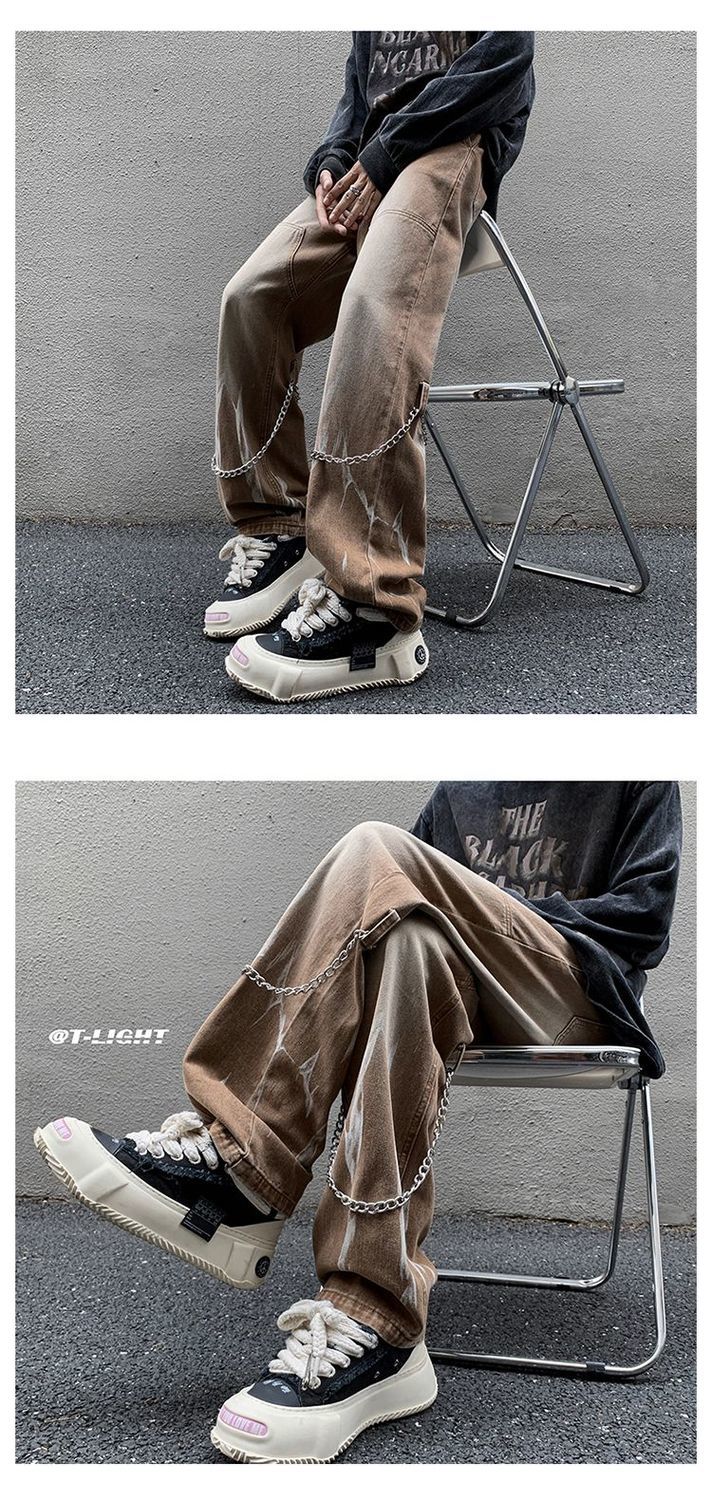 Herren Jeans Loose Fit Gerade Geschnitten Modische Freizeithose_voghion.com