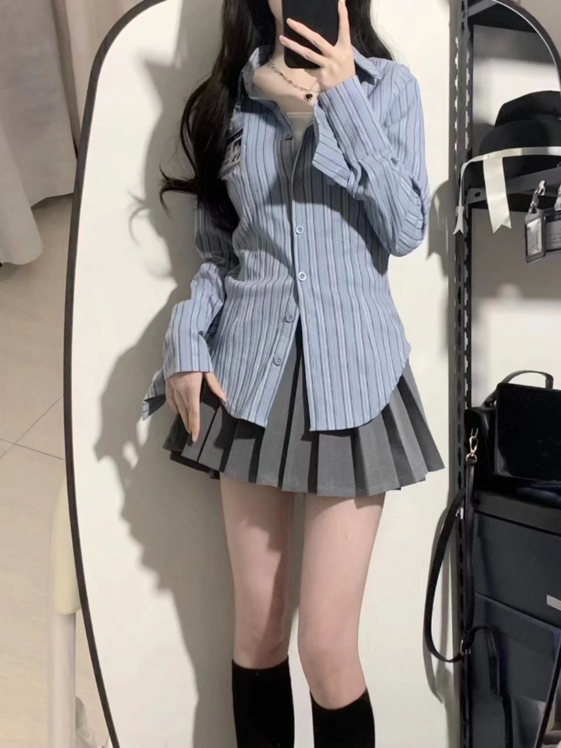 甜美學院風套裝裙女春夏新款辣妹氣質減齡收腰襯衫女百褶裙兩件套