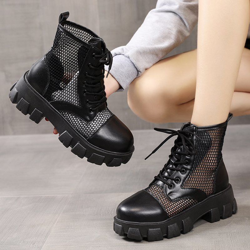 Europe station  spring, summer and autumn Korean women's shoes muffin thick soled sandals Martin boots high top mesh British sandals