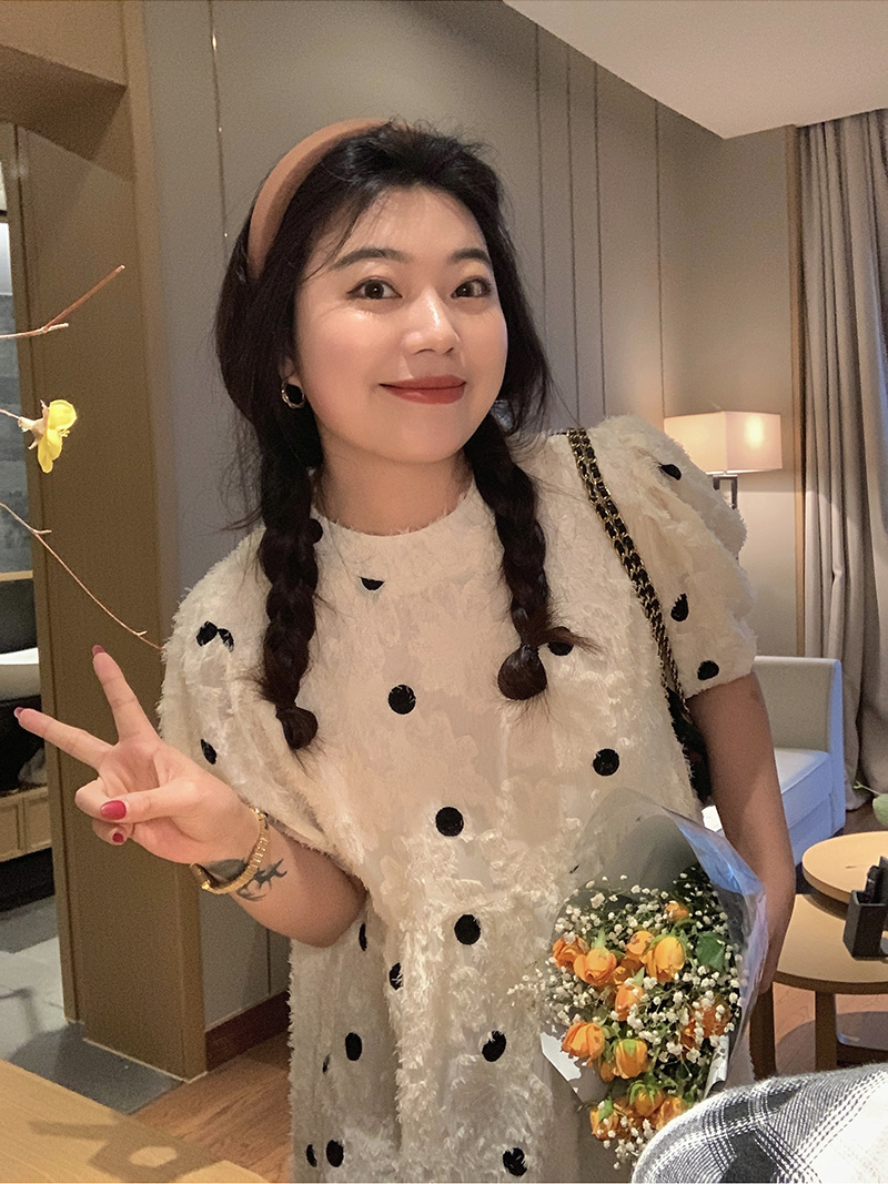 大碼女裝胖mm2023夏季新款甜美減齡波點雪紡連衣裙寬鬆顯瘦a字裙