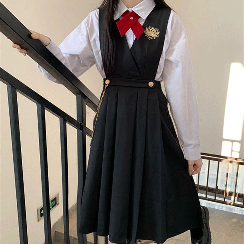 [Two-piece suit] college style jk uniform skirt slimming breast milk pleated dress girls students short-sleeved shirt