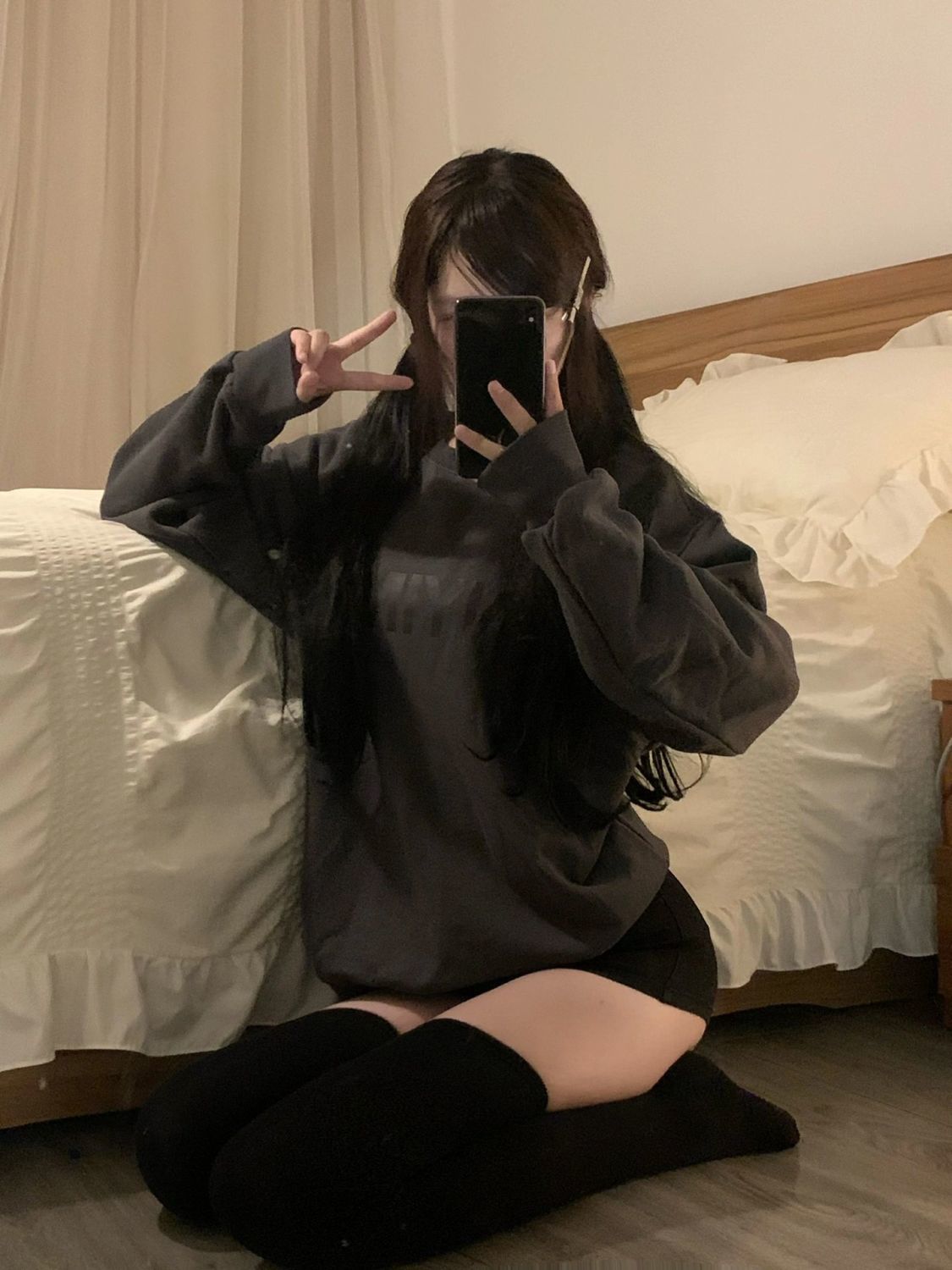 vintage美式復古深灰色無帽衛衣女ins潮牌小個子寬鬆春秋薄款外套