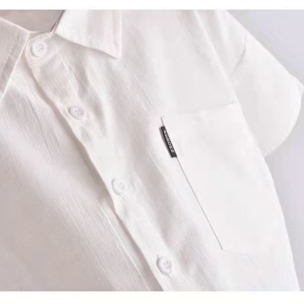 男童短袖衬衫夏装新款纯棉儿童白色衬衣宝宝上衣韩版洋气宽松薄款