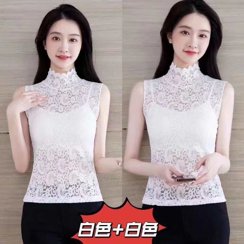 Internet celebrity fake collar women's sleeveless cat bottoming shirt with foreign style hollow shirt fake collar lace