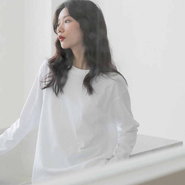 77049-2021宽松大码女款早春秋季韩版内百搭纯棉白色t圆领T恤长袖打底衫【9月28日发完】-详情图
