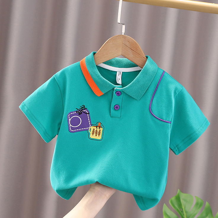 Pure cotton 2023 new summer style short-sleeved T-shirts for boys and girls, children's summer lapel POLO shirts, baby and middle-aged children's tops