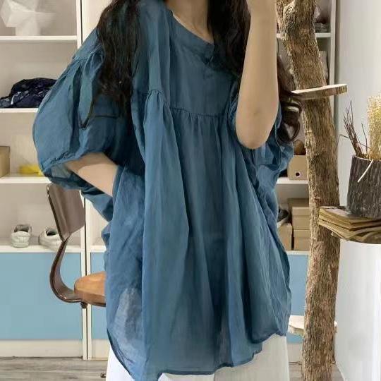 Extra large size 300 catties lazy wind linen sunscreen clothing looks thin and fat MM literature and art offender bat sleeve casual shirt top