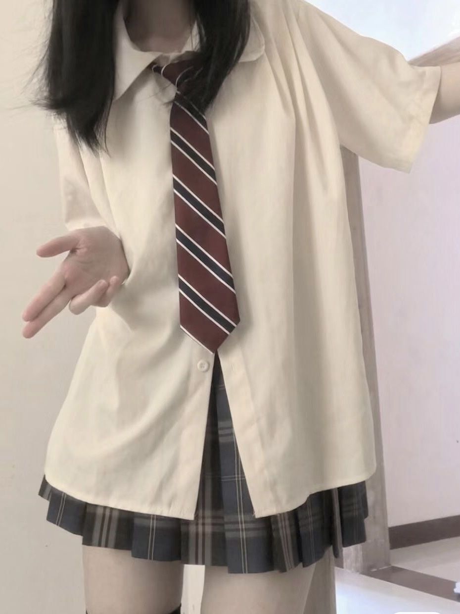 日系學院風jk襯衫制服甜美女學生新基礎款娃娃領襯衣格裙倆件套裝